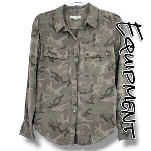 Equipment Femme Slim Signature Silk Camouflage Button Up Shirt XS Utility Luxe